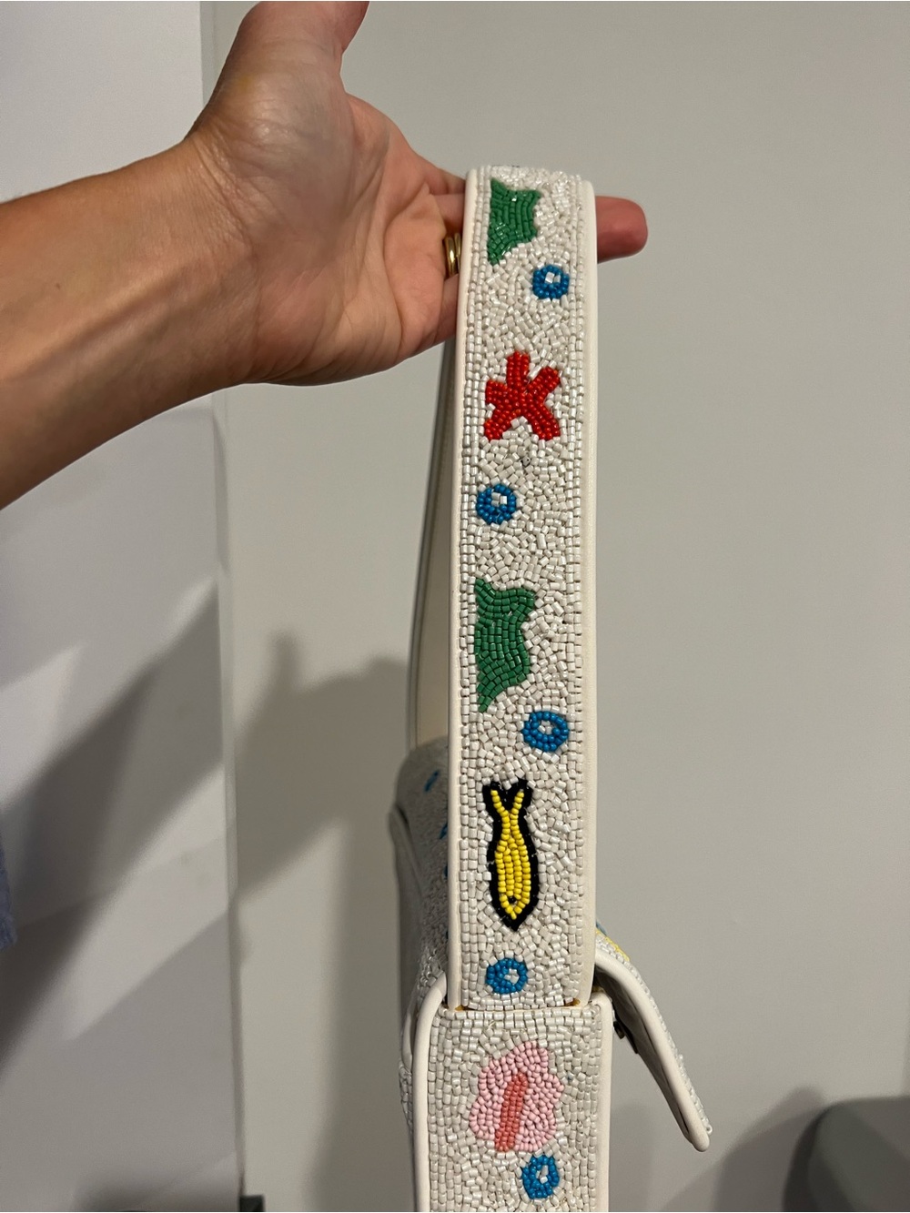 Staud Tommy Bag Beaded Underwater Fish Shoulder- White - Picture 8 of 10